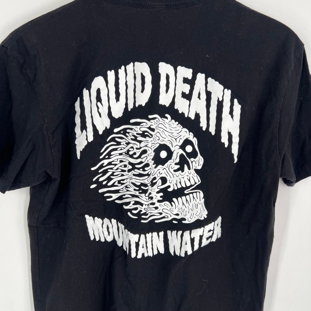 Liquid Death Mountain Water Skull Graphic T-Shirt Mens Medium Black Short Sleeve - Picture 7 of 9